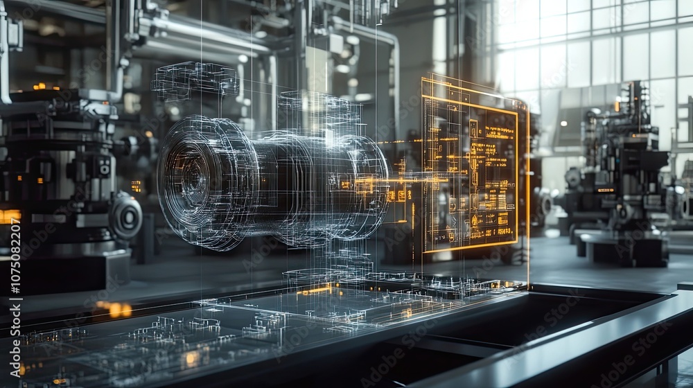 Wireframe Model of a Machine in an Industrial Setting Wireframe Model of a Machine in an Industrial Setting