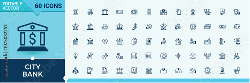 Bank icons in linear style. Contains such icons as investment, atm, finance, bank, payment, dollar. Simple icon designs. Vector outline icons collection.