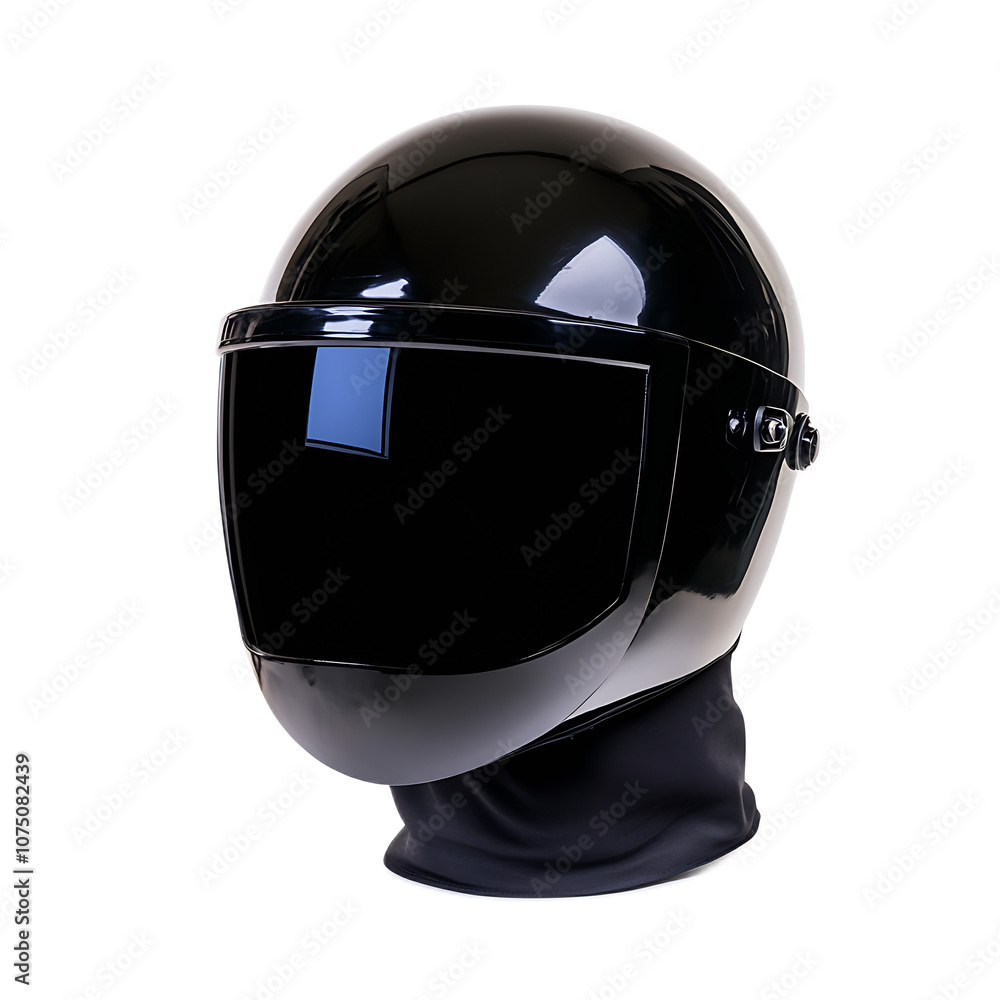 Fototapeta premium a welding helmet, dark visor with black casing, protective gear, isolated on white background