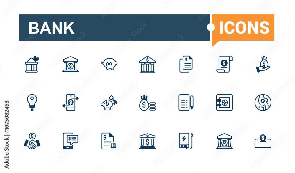 Bank thin line icon set. Featuring dollar, growth, currency, safe, finance and more. Outline icon collections. Editable vector stroke. Bank thin line icon set. Featuring dollar, growth, currency, safe, finance and more. Outline icon collections. Editable vector stroke.