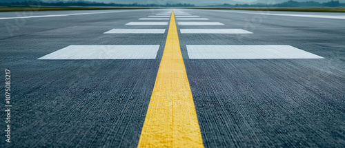 clear aerodrome runway with distinct yellow and white markings photo