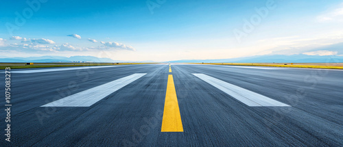 clear aerodrome runway with safety markings and bright skies