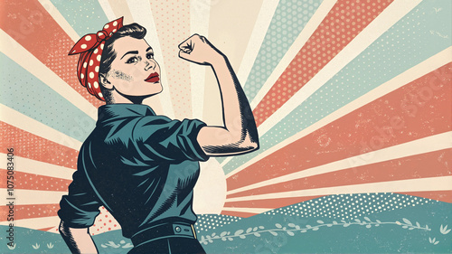 Empowering retro artwork of Rosie the Riveter
