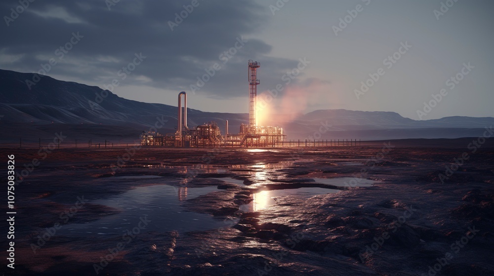A photo of a geothermal energy well being drilled. A photo of a geothermal energy well being drilled.