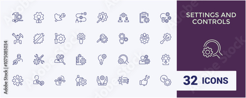 Setup and Setting line icon collections. Includes thin line parameters, productivity, service, operation, engineer and more. Thin outline icons pack. Vector icons editable stroke.