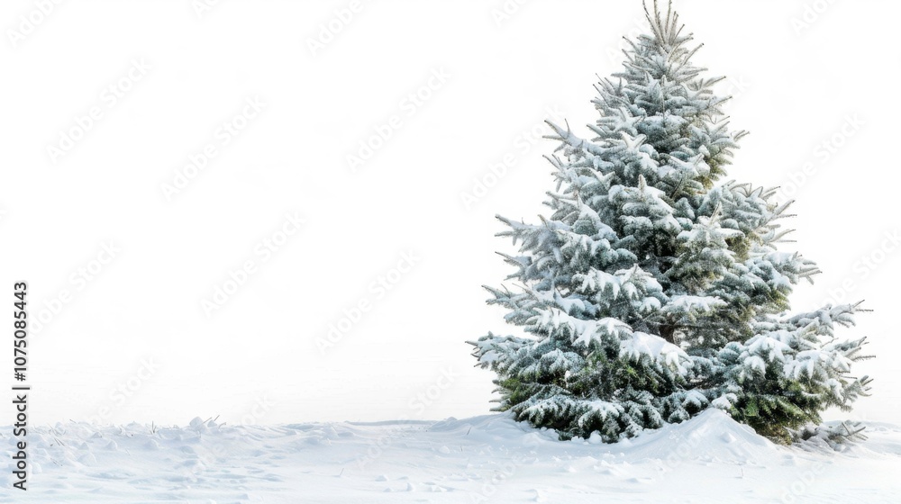 A Christmas tree with a snow-covered base, isolated on white background A Christmas tree with a snow-covered base, isolated on white background