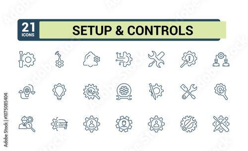 Setup and Setting line icon collections. Includes thin line parameters, productivity, service, operation, engineer and more. Thin outline icons pack. Vector icons editable stroke.