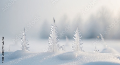 Frozen Landscape with Icicles and Ice Crystals.