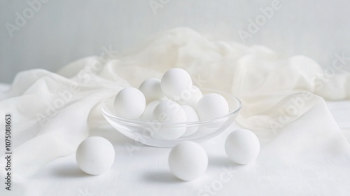 white balls on silk white background