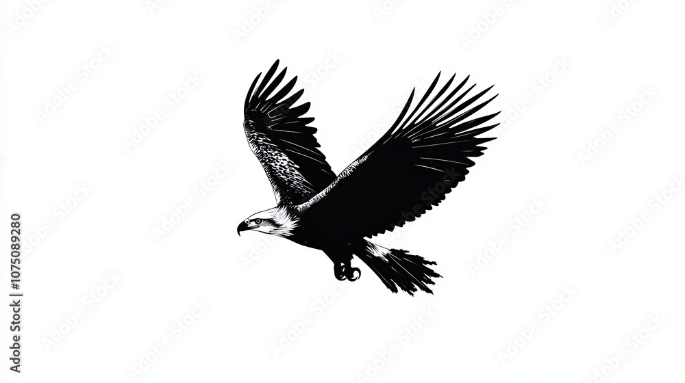 Obraz premium Black and white illustration of a soaring eagle