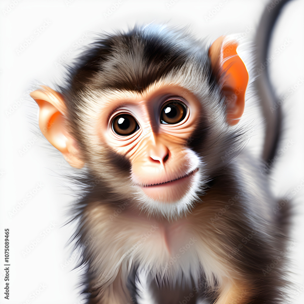 Little monkey jumps and plays happily on bright white background. Little monkey jumps and plays happily on bright white background.