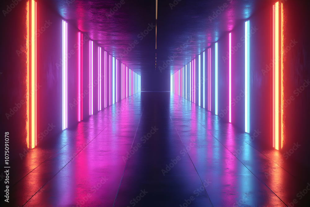 3D Neon Lights Corridor Background Illustration 3D Neon Lights Corridor Background Illustration