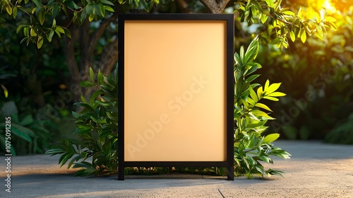 Blank Signboard in a Lush Green Garden.