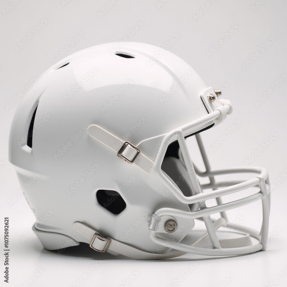 Fototapeta premium Isolated white football helmet against a plain white backdrop