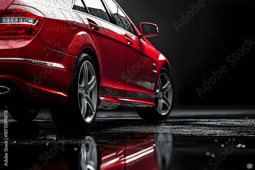 Photo Red Car Wet Asphalt Reflection Automotive photo