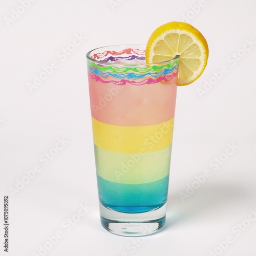 Hand-drawn crayon-colored Tom Collins cocktail whiskey based isolated image photo