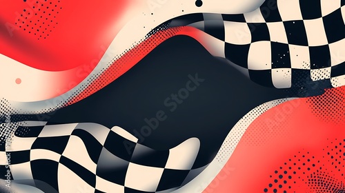 Abstract checkered flag design with red and black background. photo