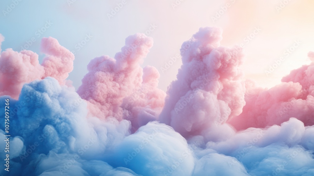 Fototapeta premium Soft cloud formations, pale pink and blue with gentle gradients.