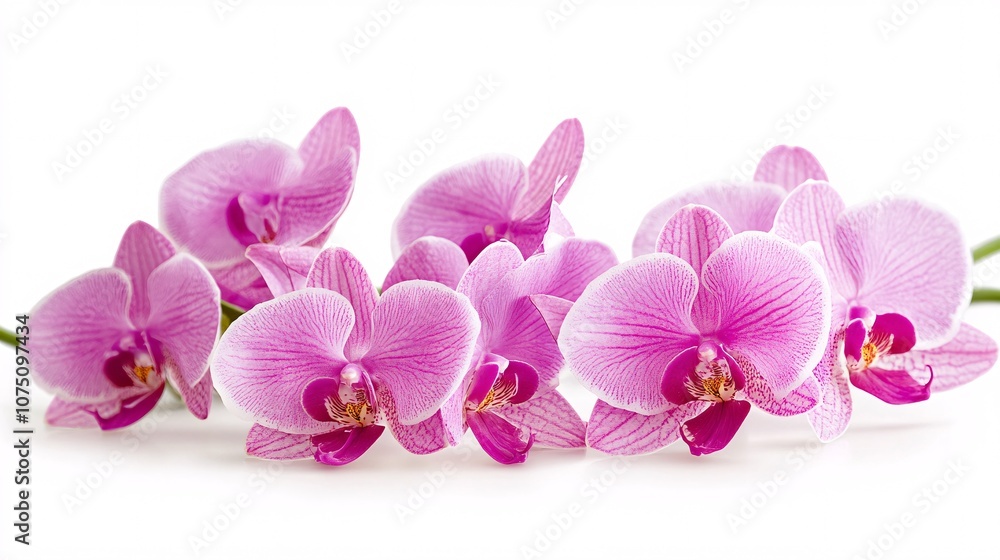 Obraz premium Pink Orchid Blossoms on White: A Stunning Floral Display