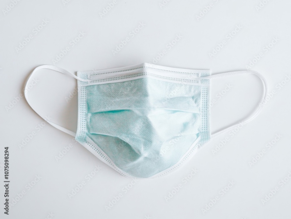 Surgical Mask with Ear Loops, Front View, Isolated on White Background Surgical Mask with Ear Loops, Front View, Isolated on White Background
