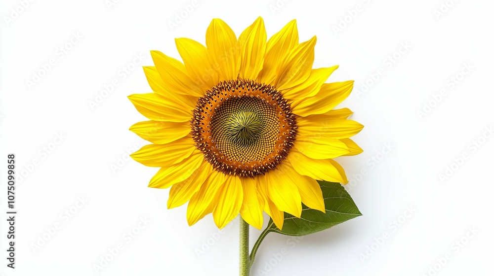 A Single Sunflower in Full Bloom Against a White Background A Single Sunflower in Full Bloom Against a White Background