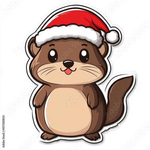 Cute Winter Beaver Character Sticker Art: Cute Christmas Sticker Clipart