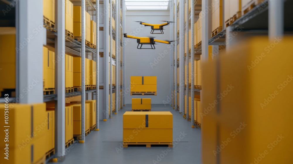 Futuristic High-Rise Distribution Center with Drones and Trucks Facilitating Urban Delivery Futuristic High-Rise Distribution Center with Drones and Trucks Facilitating Urban Delivery