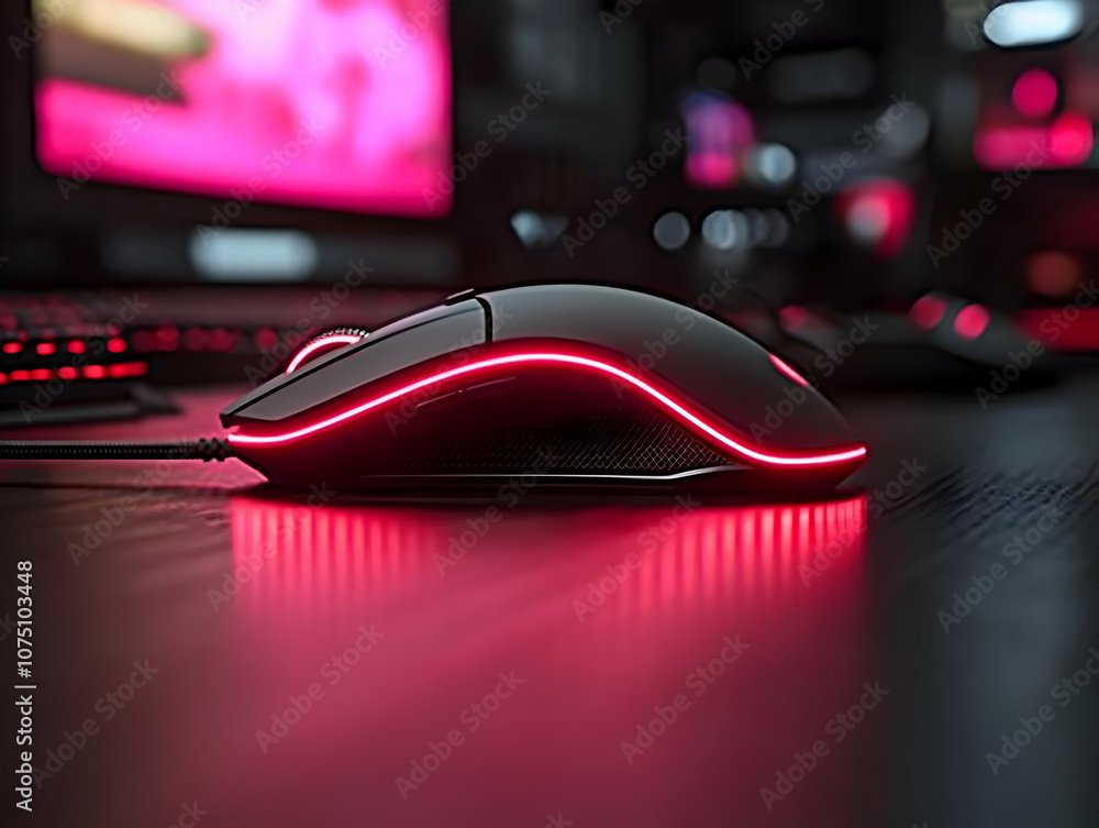 Gaming Mouse Realistic Image - Red LED, Dark Setup Gaming Mouse Realistic Image - Red LED, Dark Setup