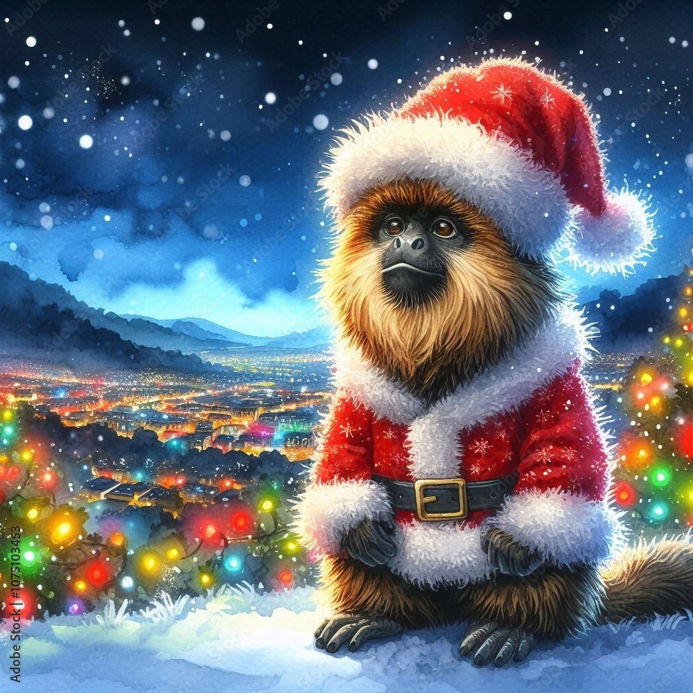 niedlicher kleiner Brüllaffe als Weihnachtsmann niedlicher kleiner Brüllaffe als Weihnachtsmann