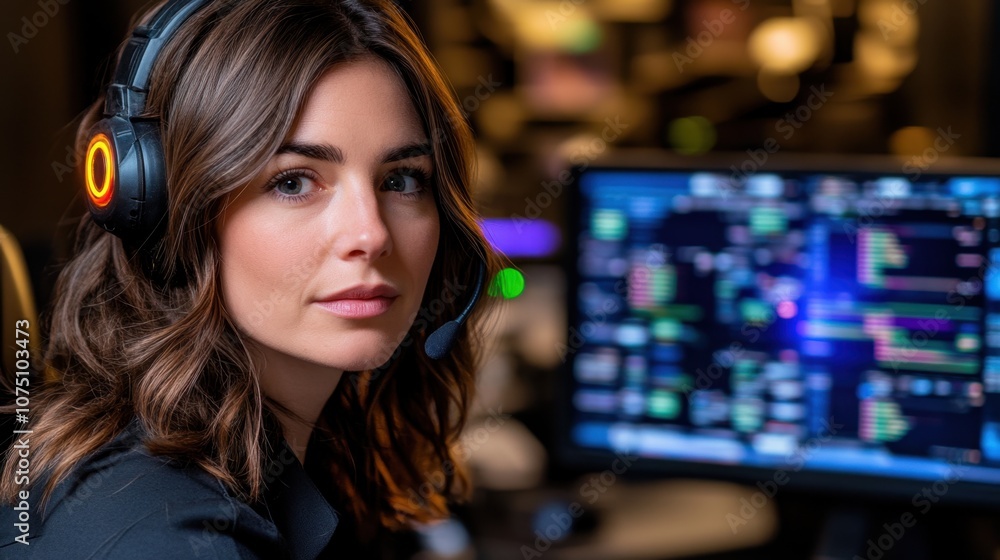 Confident Woman Engineer at Data Monitoring Center Confident Woman Engineer at Data Monitoring Center