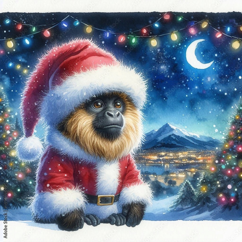 niedlicher kleiner Brüllaffe als Weihnachtsmann niedlicher kleiner Brüllaffe als Weihnachtsmann