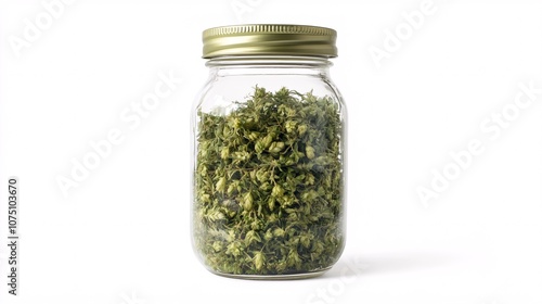 Close-Up of Dried Cannabis Buds in a Glass Jar: A Study in Green