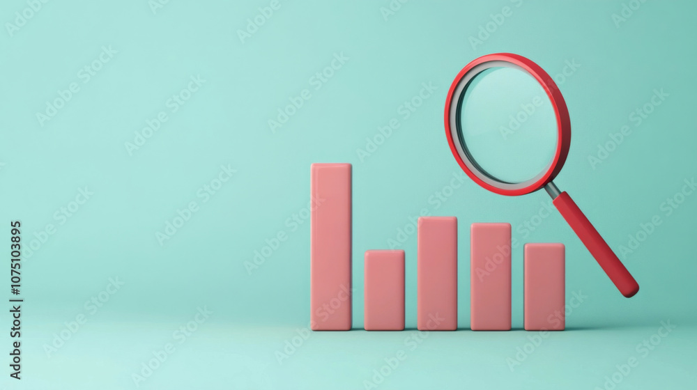 Modern 3D Data Analysis Icon with Bar Chart and Magnifying Glass Modern 3D Data Analysis Icon with Bar Chart and Magnifying Glass