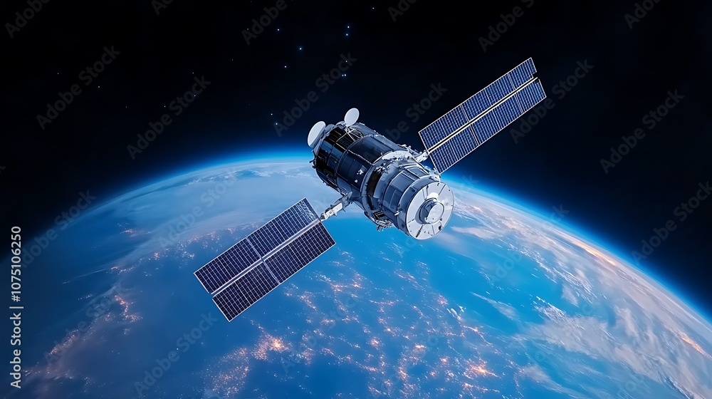 Satellite Orbiting Earth with Solar Panels Satellite Orbiting Earth with Solar Panels