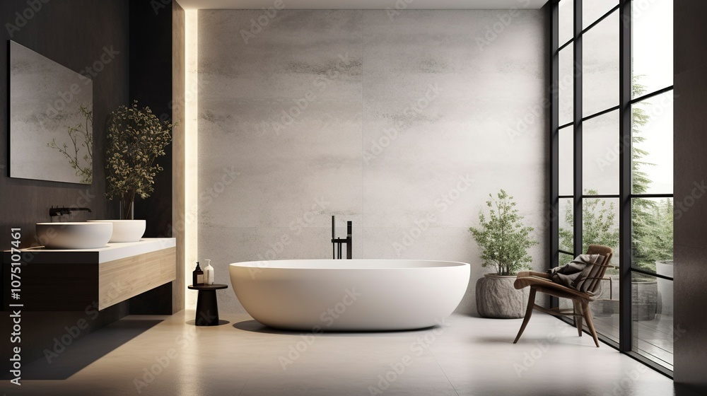 A photo of a minimalist bathroom with clean lines A photo of a minimalist bathroom with clean lines
