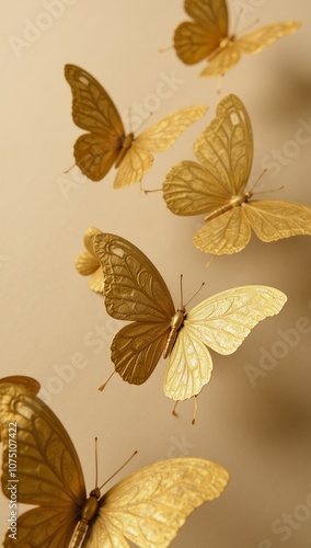 Wallpaper Mural Display of golden butterflies against a textured backdrop showcasing the allure of natural elegance Torontodigital.ca