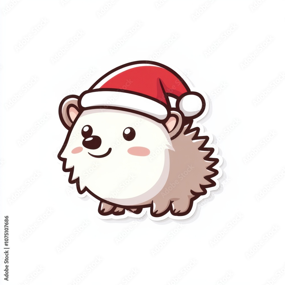 Holiday Hedgehog with Santa Hat Minimal Design: Cute Christmas Sticker Clipart Holiday Hedgehog with Santa Hat Minimal Design: Cute Christmas Sticker Clipart
