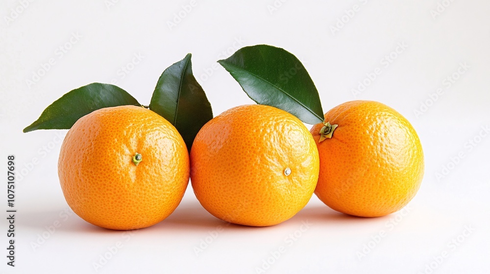 Three Vibrant Tangerines with Lush Green Leaves: A Burst of Citrusy Freshness Three Vibrant Tangerines with Lush Green Leaves: A Burst of Citrusy Freshness