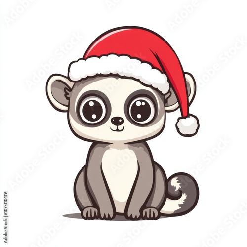 Cute Winter Lemur Character Sticker Art: Cute Christmas Sticker Clipart