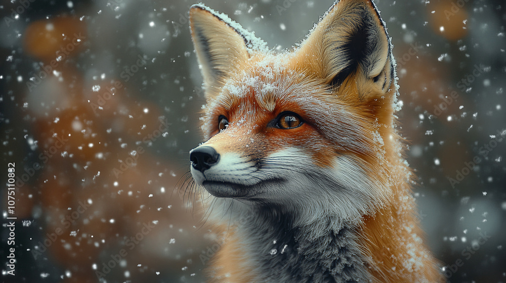 Obraz premium red fox with fluffy fur on snow ground