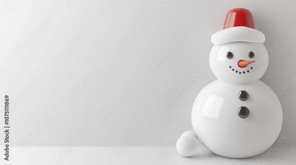 A cheerful snowman with a red hat, smiling against a plain background, symbolizing winter joy. A cheerful snowman with a red hat, smiling against a plain background, symbolizing winter joy.