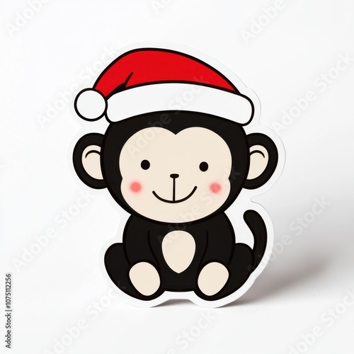 Festive Primate Kawaii Style Illustration: Cute Christmas Sticker Clipart