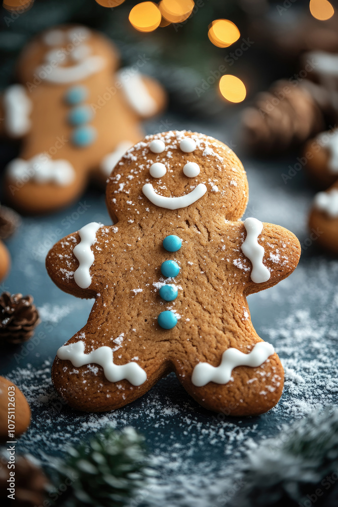 A tray of freshly baked gingerbread cookies adorned with icing and vibrant blue decorations, capturing the spirit of the holiday season A tray of freshly baked gingerbread cookies adorned with icing and vibrant blue decorations, capturing the spirit of the holiday season