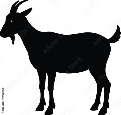 Siberian goat silhouette, black dairy goat vector