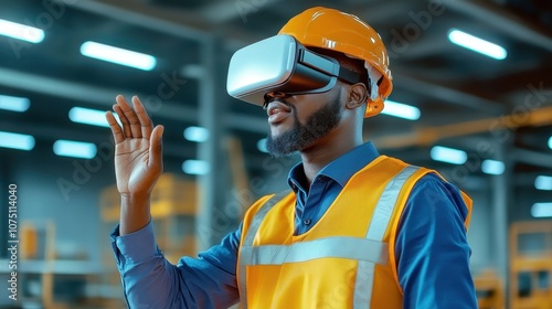 Fototapeta Naklejka Na Ścianę i Meble -  African and European professionals using VR glasses for project