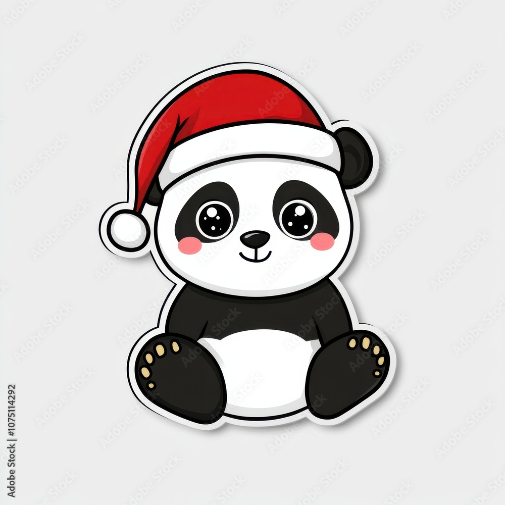 Christmas Panda Kawaii Sticker White Background: Cute Christmas Sticker Clipart Christmas Panda Kawaii Sticker White Background: Cute Christmas Sticker Clipart