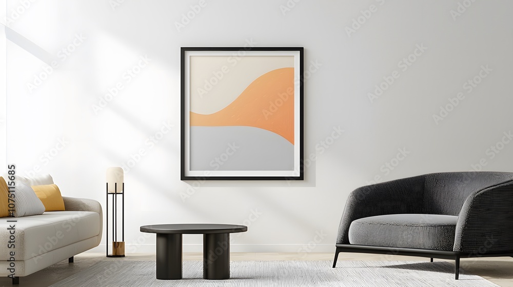 Modern Living Room with Abstract Artwork and Stylish Furniture Featuring Neutral Tones and Soft Lighting in a Contemporary Setting Modern Living Room with Abstract Artwork and Stylish Furniture Featuring Neutral Tones and Soft Lighting in a Contemporary Setting