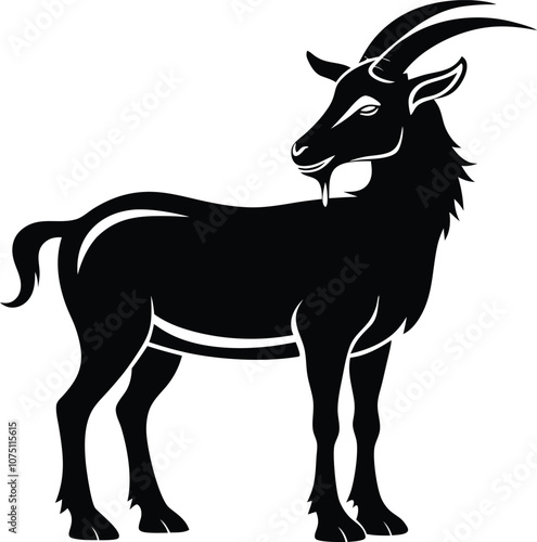 Siberian goat silhouette, black dairy goat vector