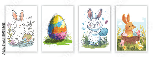 Easter card with pastel eggs, flowers, and spring theme