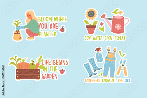 Collection garden stickers badge, label design with lettering